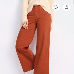 Scissor-cut Longer Length Slim Wide Leg Rust Jeans - 8